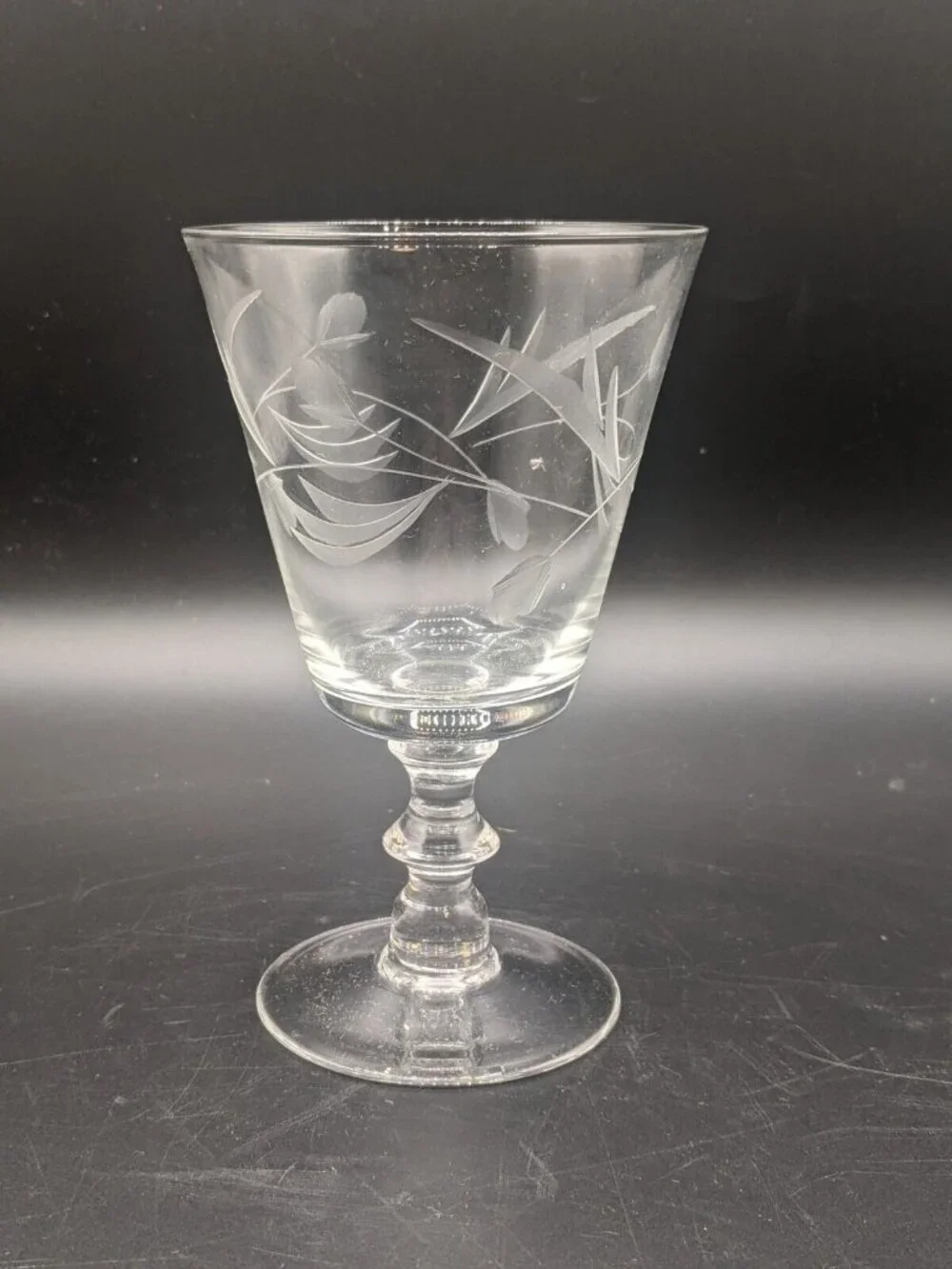 Vtg Etched Clear Glasses Set of 6 New Old Stock Goblet Water Wine 10 oz